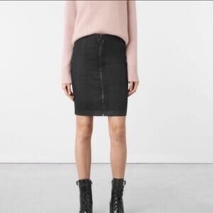 NWOT All Saints Jade Coated zip front skirt